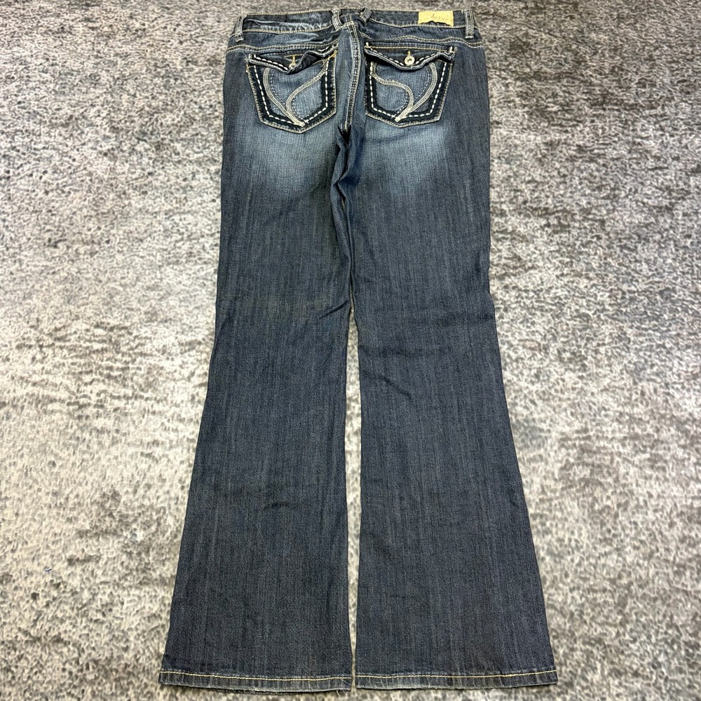 Ariya Jeans Bootcut Flare Size 12 (33x31) Blue Low Rise Embroidered Flap Pocket
